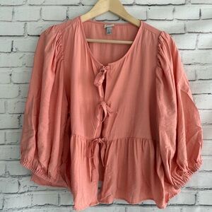 a new day Coral Blouse with Bow Accents